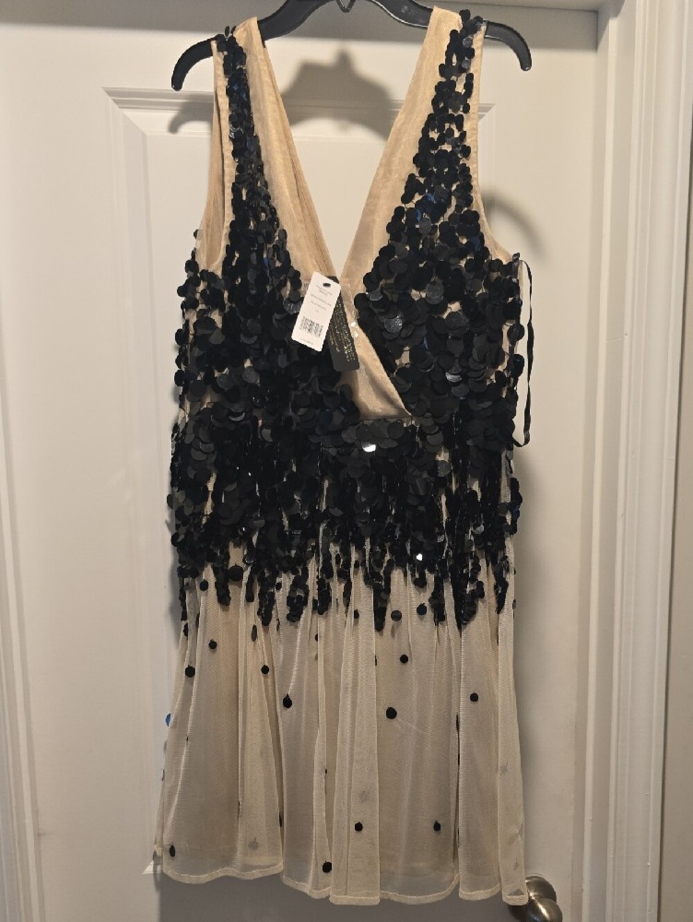 bebe Black and Nude Sequin Palette Mini Dress Sz 10